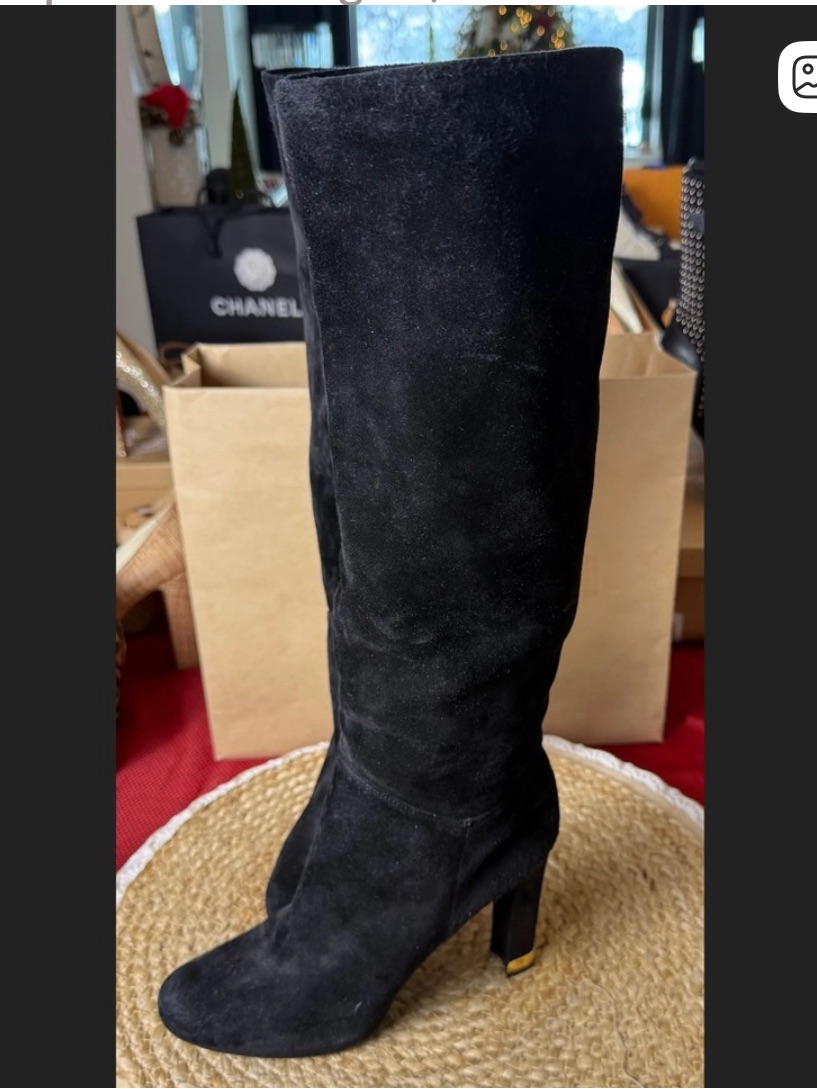 Louis Vuitton Black Suede Knee-High Women's Boot - Classic Elegant Style 38